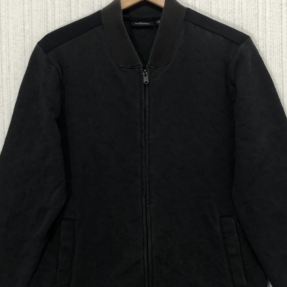 Marc Anthony Mens Slim Fit Bomber Jacket Black Mixed Media Knit Woven Size M